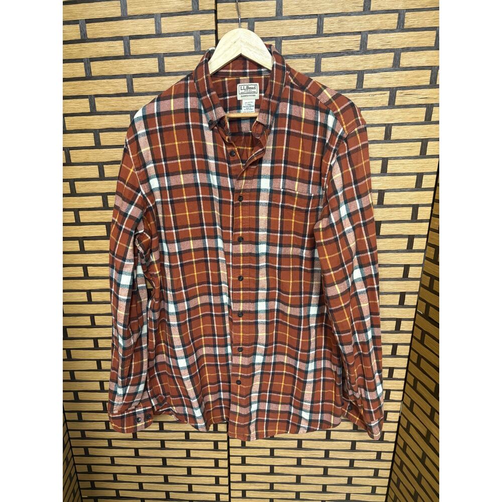 L.L. Bean Orange Plaid Button Down Shirt Size Large Tall